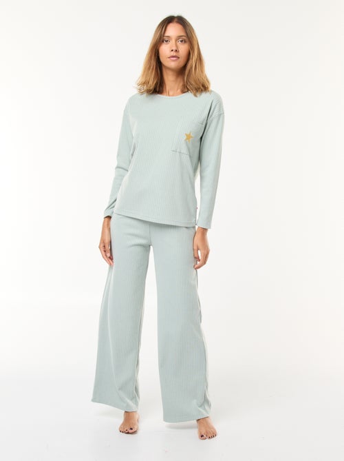 Ensemble pyjama long en maille - 2 pièces - Kiabi