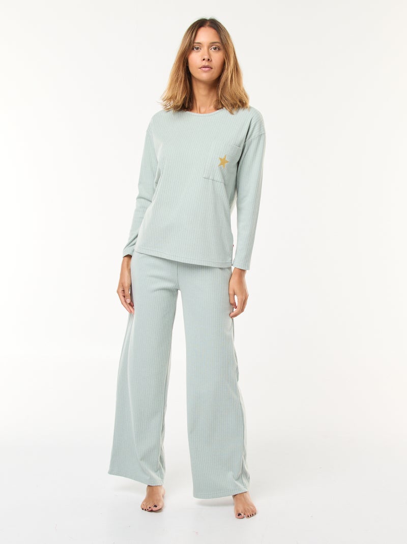 Ensemble pyjama long en maille - 2 pièces Vert d'eau - Kiabi