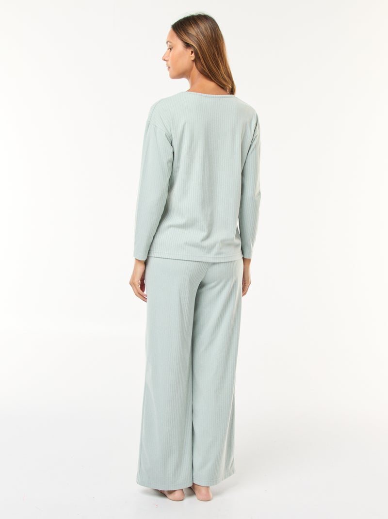 Ensemble pyjama long en maille - 2 pièces Vert d'eau - Kiabi