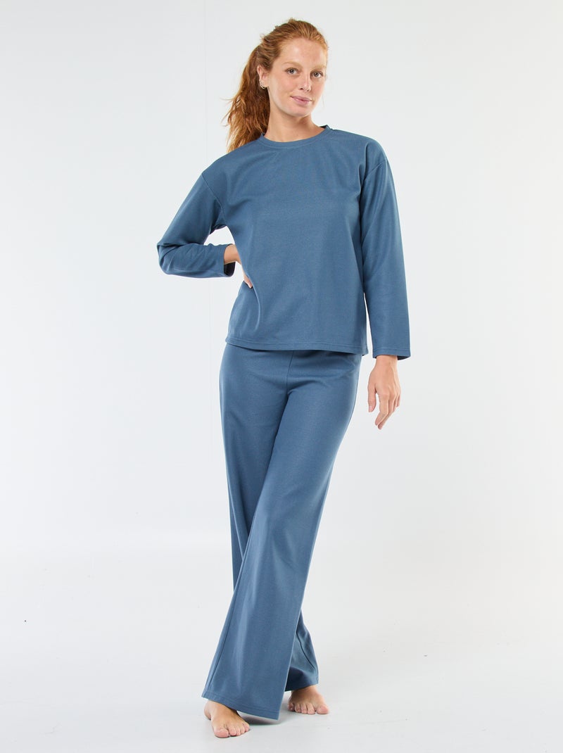 Ensemble pyjama long en maille gaufrée - 2 pièces Bleu - Kiabi