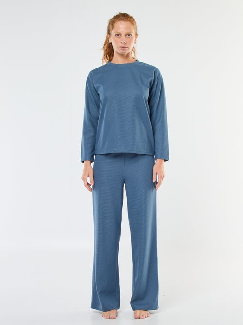 Ensemble pyjama long en maille gaufrée - 2 pièces - Kiabi