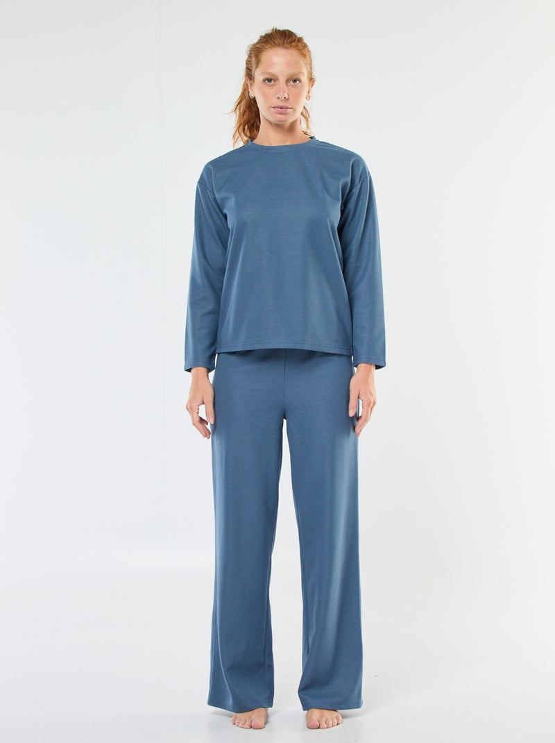 Ensemble pyjama long en maille gaufrée - 2 pièces Bleu - Kiabi
