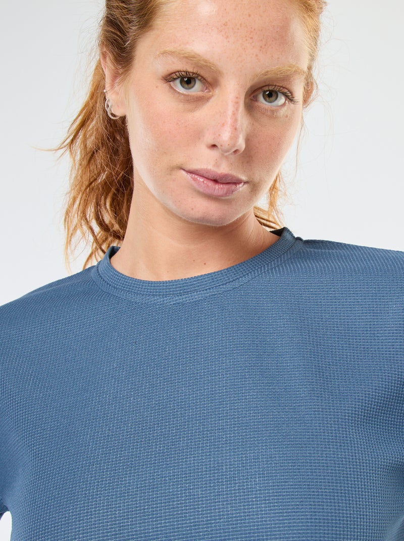 Ensemble pyjama long en maille gaufrée - 2 pièces Bleu - Kiabi