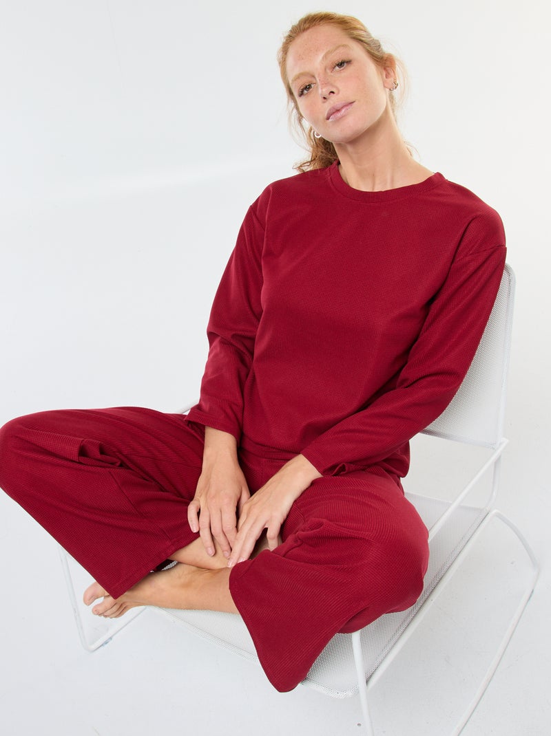 Ensemble pyjama long en maille gaufrée - 2 pièces Rouge - Kiabi