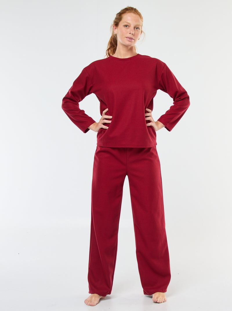 Ensemble pyjama long en maille gaufrée - 2 pièces Rouge - Kiabi
