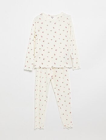 Ensemble pyjama long en maille pointelle - 2 pièces
