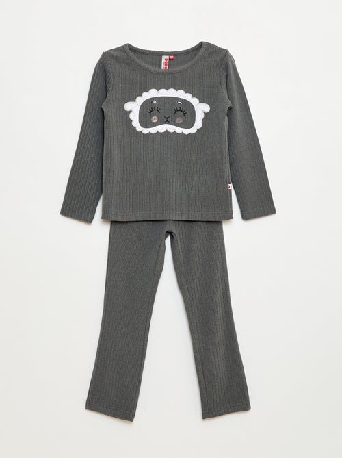Ensemble pyjama long en matière douce et côtelée  t-shirt + pantalon - 2 pièces - Kiabi