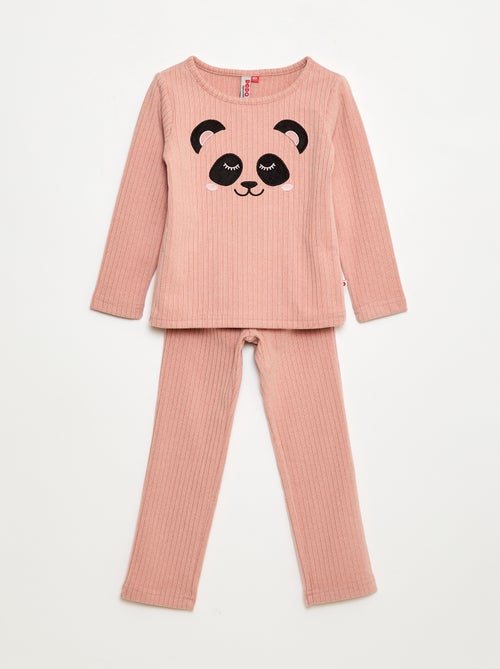 Ensemble pyjama long en matière douce et côtelée  t-shirt + pantalon - 2 pièces - Kiabi