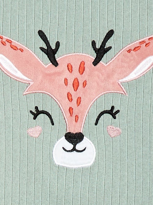 Ensemble pyjama long en matière douce et côtelée  t-shirt + pantalon - 2 pièces - Kiabi