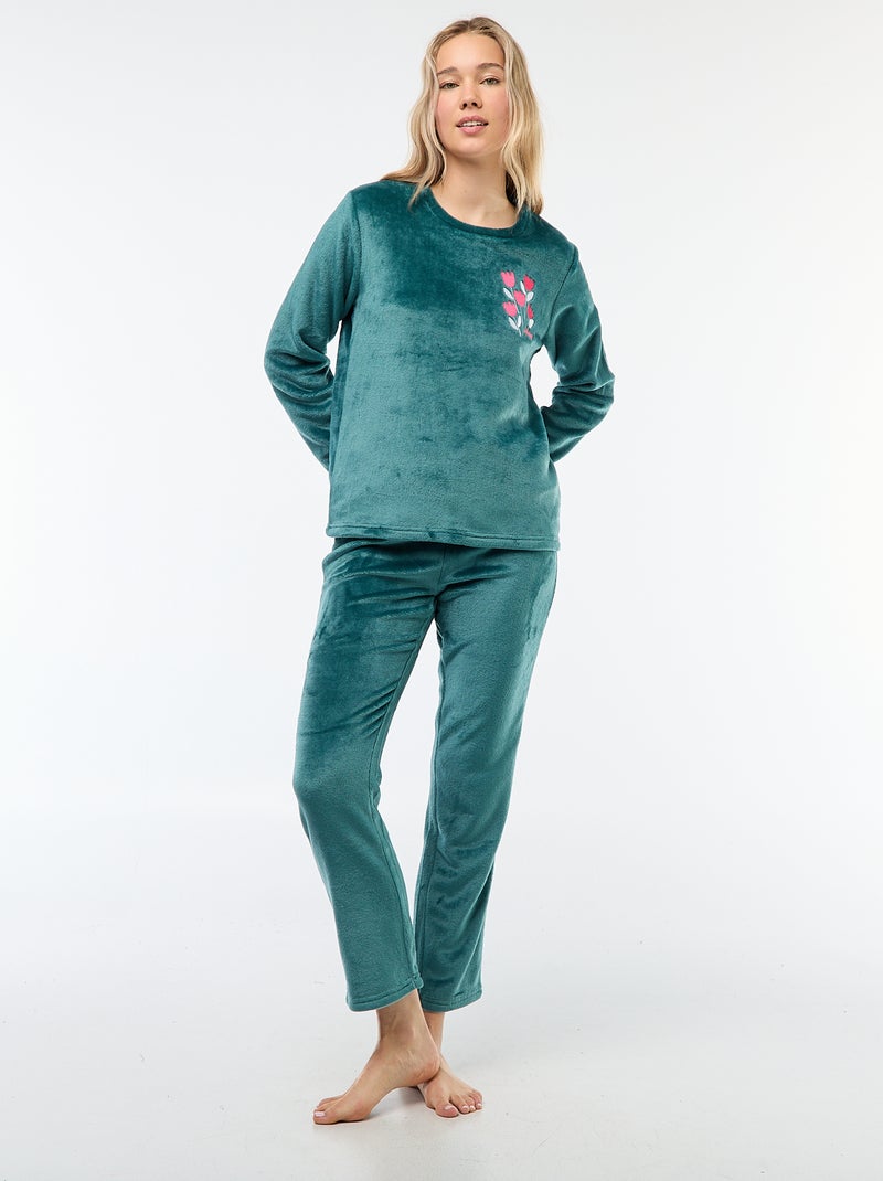Ensemble pyjama long en polaire - 2 pièces Vert - Kiabi