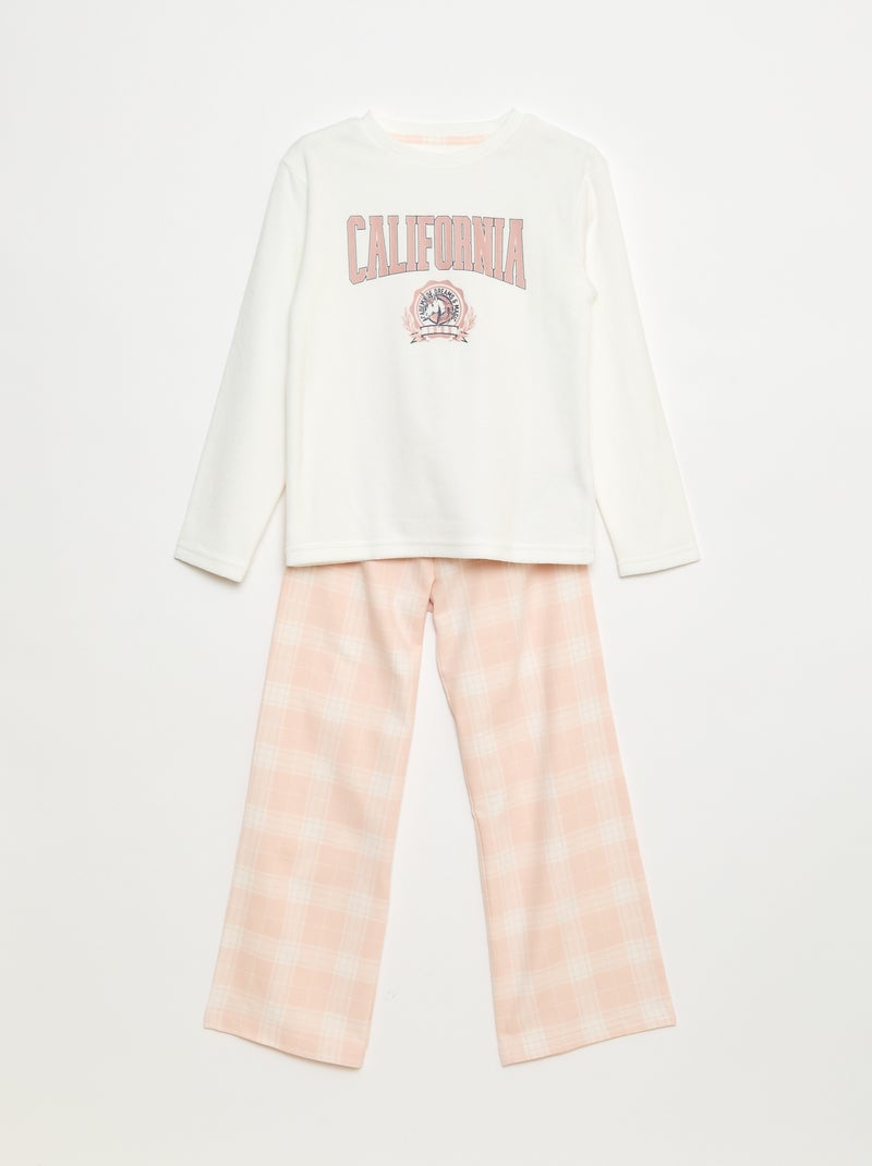 Ensemble pyjama long en polaire t-shirt + pantalon - 2 pièces Blanc - Kiabi