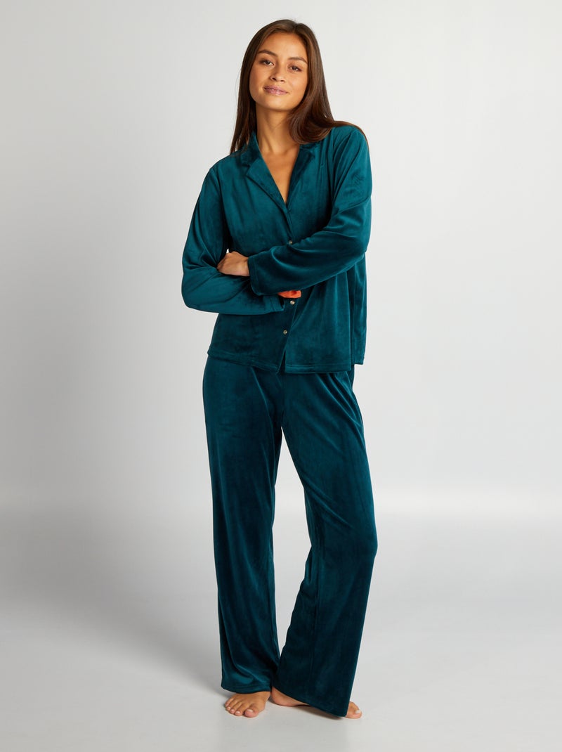 Ensemble pyjama long en velours - 2 pièces Vert - Kiabi