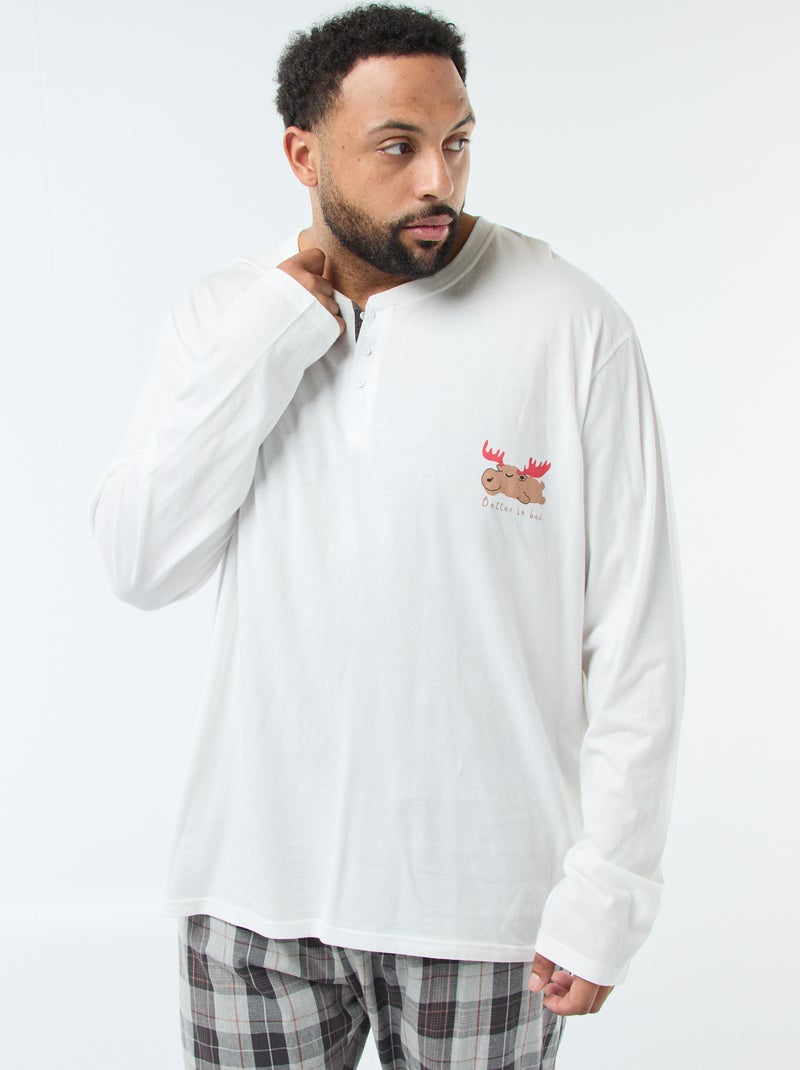 Ensemble pyjama long esprit Noël - 2 pièces Blanc/gris - Kiabi