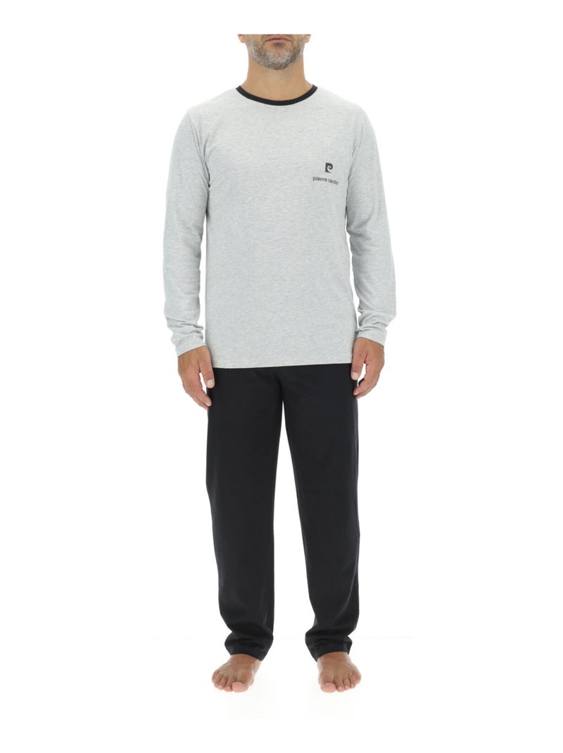 Ensemble Pyjama long homme en coton uni Logo poitrine Pierre Cardin Gris - Kiabi
