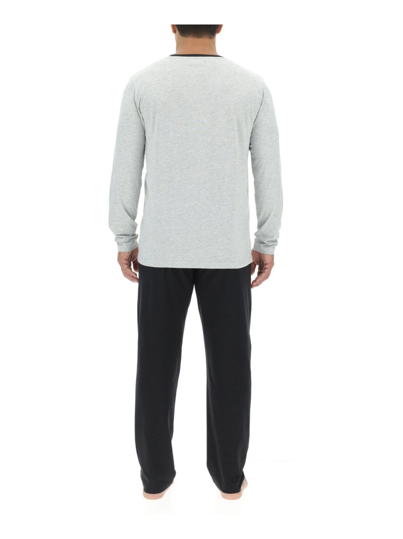 Ensemble Pyjama long homme en coton uni Logo poitrine Pierre Cardin Gris - Kiabi