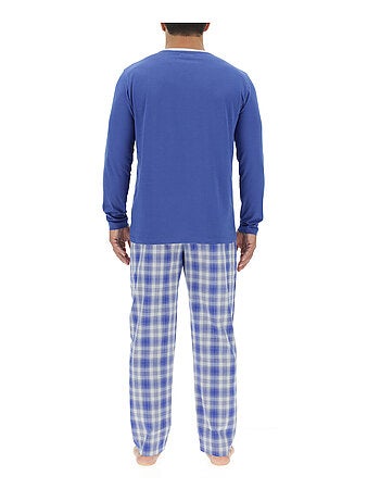 Ensemble Pyjama long homme en popeline à carreaux et Logo poitrine Pierre Cardin