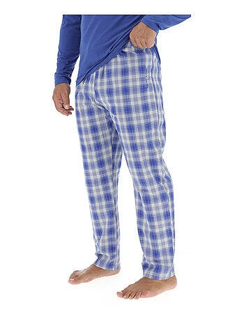 Ensemble Pyjama long homme en popeline à carreaux et Logo poitrine Pierre Cardin