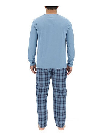 Ensemble Pyjama long homme en popeline à carreaux et Logo poitrine Pierre Cardin