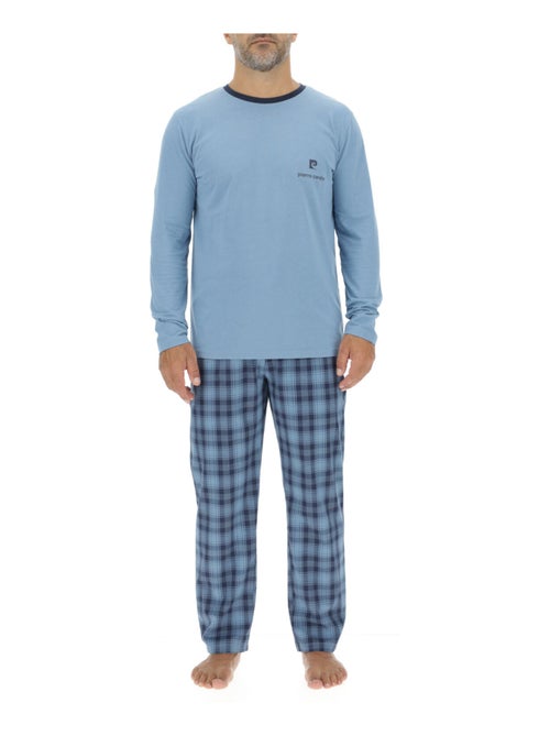 Ensemble Pyjama long homme en popeline à carreaux et Logo poitrine Pierre Cardin - Kiabi