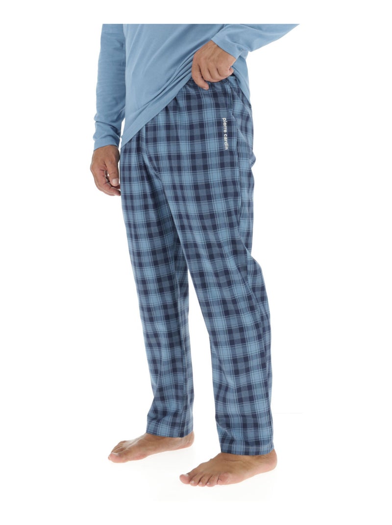 Ensemble Pyjama long homme en popeline à carreaux et Logo poitrine Pierre Cardin Bleu - Kiabi