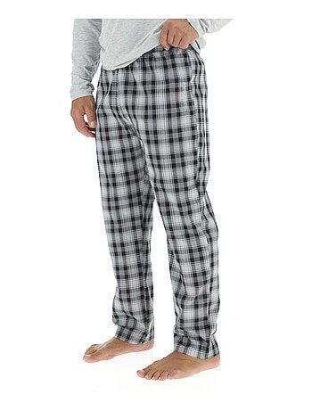 Ensemble Pyjama long homme en popeline à carreaux et Logo poitrine Pierre Cardin