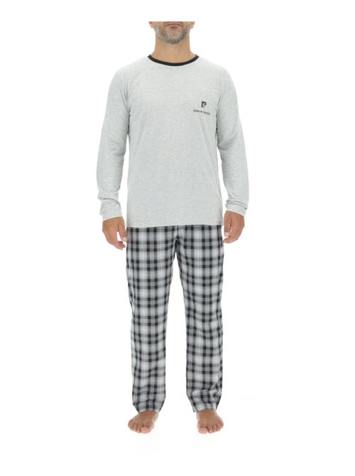 Ensemble Pyjama long homme en popeline à carreaux et Logo poitrine Pierre Cardin - Kiabi