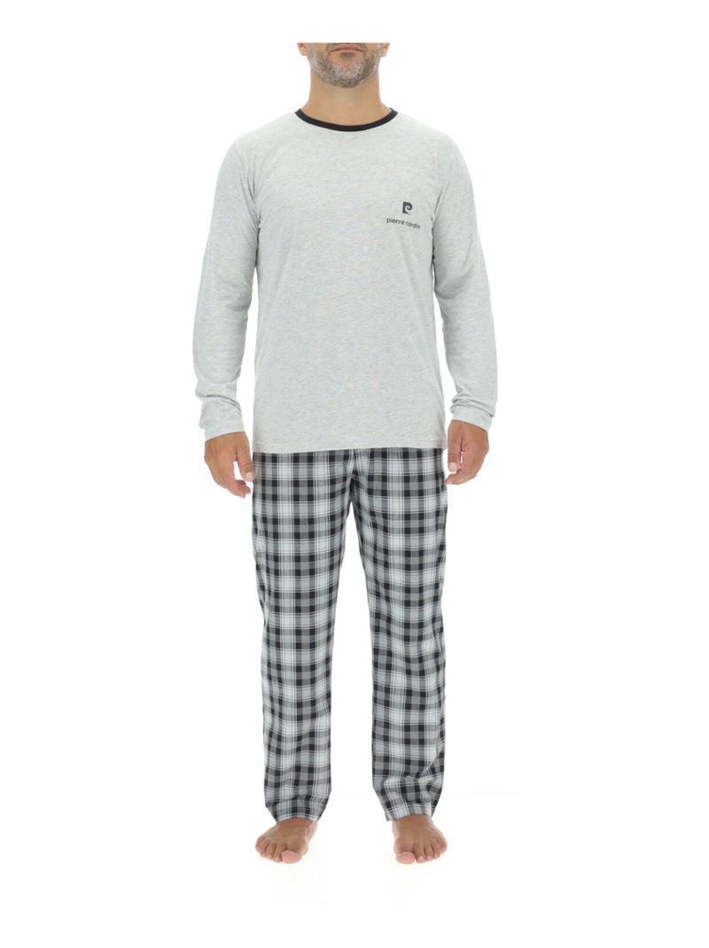 Ensemble Pyjama long homme en popeline à carreaux et Logo poitrine Pierre Cardin Gris - Kiabi