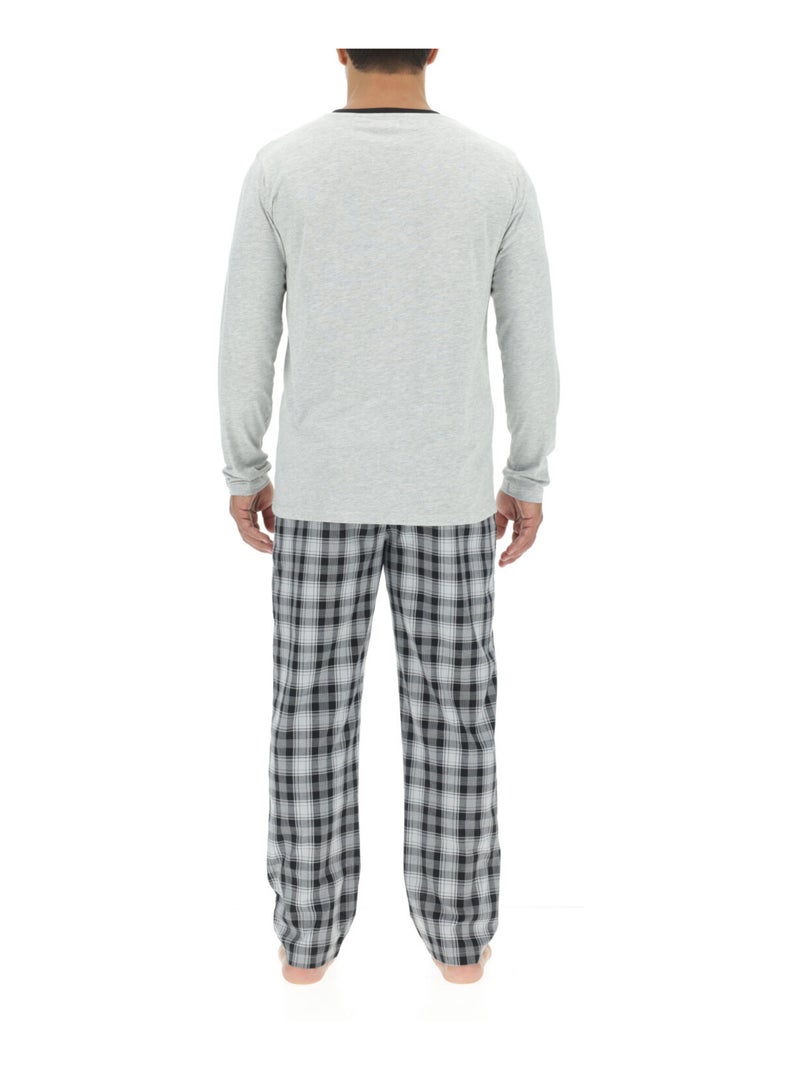 Ensemble Pyjama long homme en popeline à carreaux et Logo poitrine Pierre Cardin Gris - Kiabi