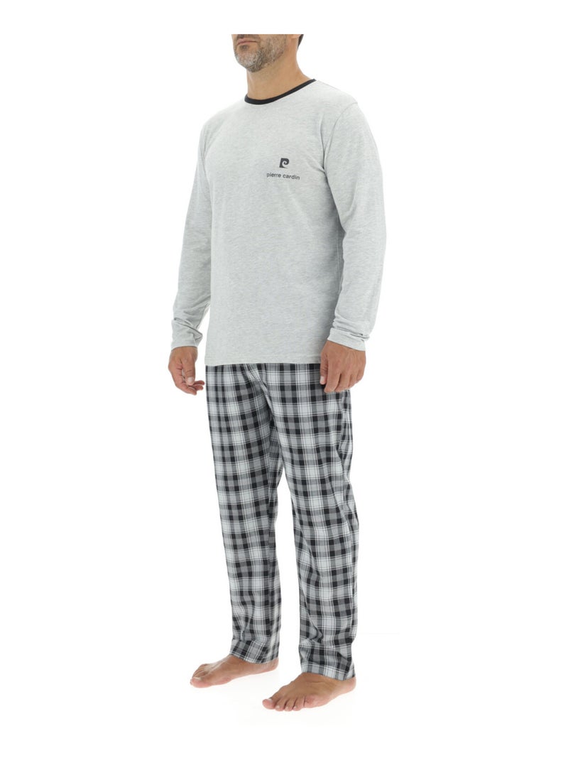 Ensemble Pyjama long homme en popeline à carreaux et Logo poitrine Pierre Cardin Gris - Kiabi