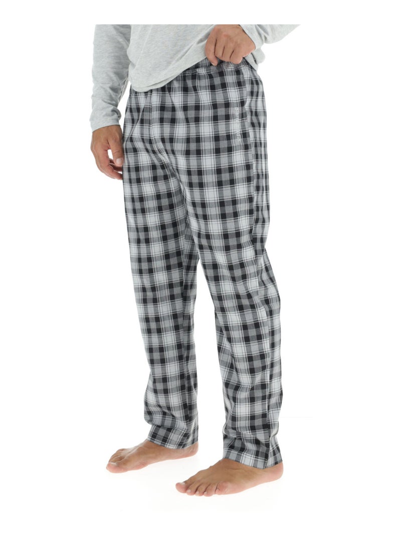 Ensemble Pyjama long homme en popeline à carreaux et Logo poitrine Pierre Cardin Gris - Kiabi