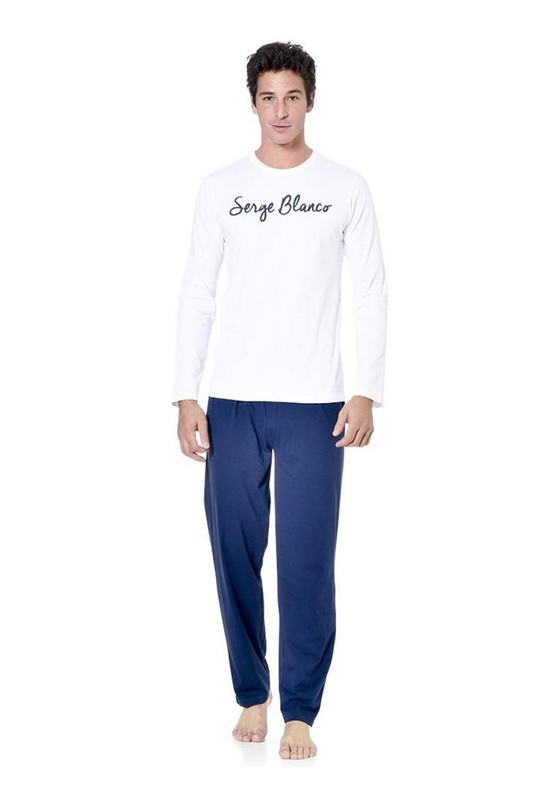 Ensemble pyjama long homme t-shirt col rond bicolore Serge Blanco Bleu - Kiabi