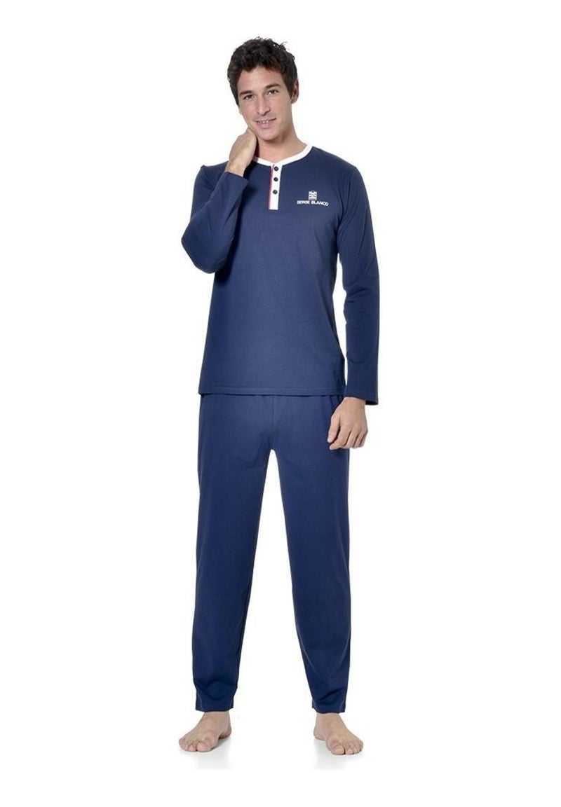 Ensemble pyjama long homme t-shirt col tunisien Vintage Serge Blanco Bleu - Kiabi