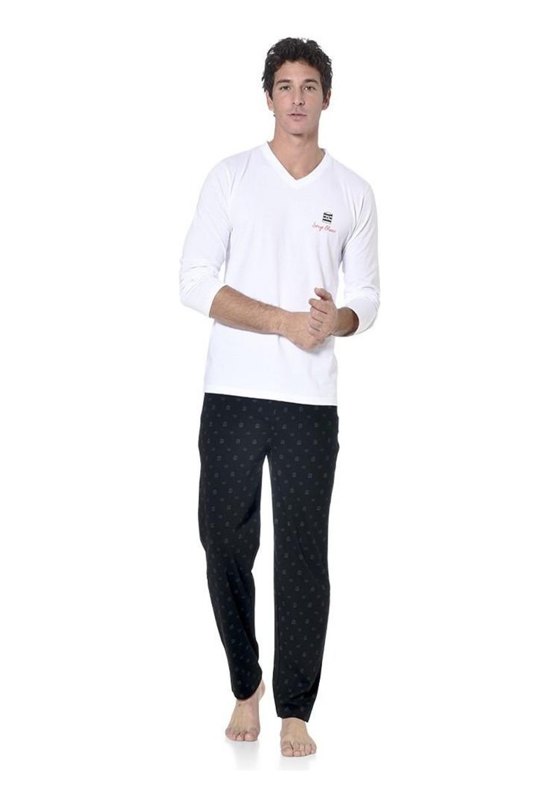 Ensemble pyjama long homme t-shirt col V bicolore Gan Serge Blanco Gris - Kiabi