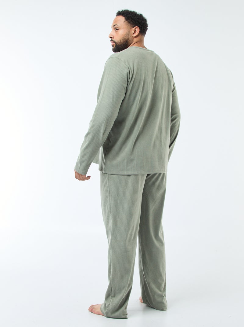 Ensemble pyjama long maille ultra-douce - 2 pièces Kaki - Kiabi