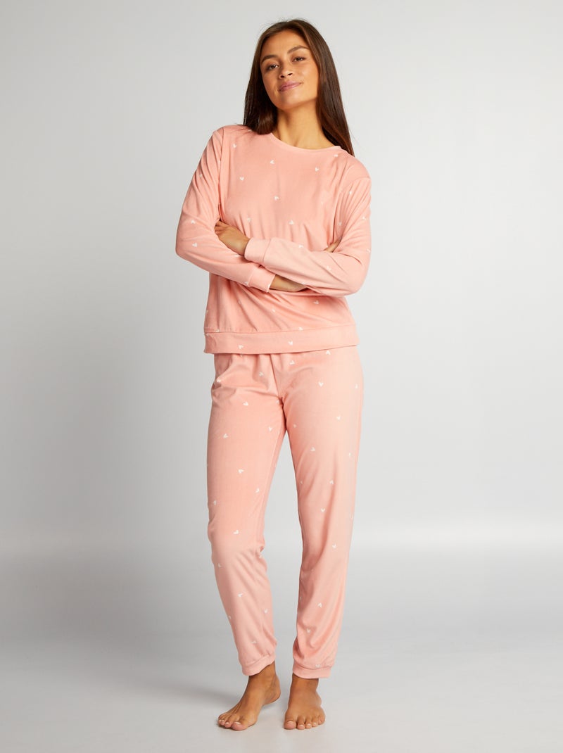 Ensemble pyjama long matière douce - 2 pièces Rose - Kiabi