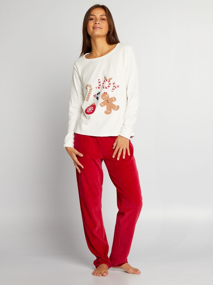 Ensemble pyjama long 'Noël' - 2 pièces blanc/rouge - Kiabi