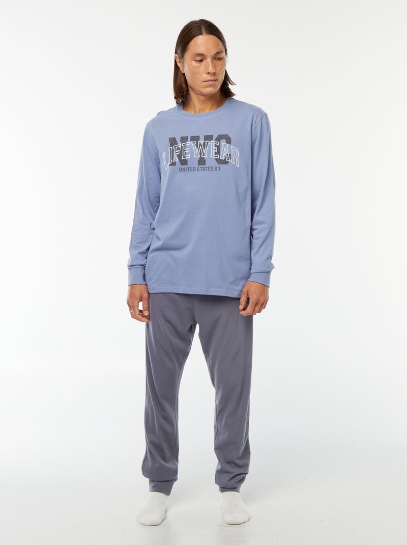 Ensemble pyjama long pantalon + t-shirt - 2 pièces Bleu - Kiabi
