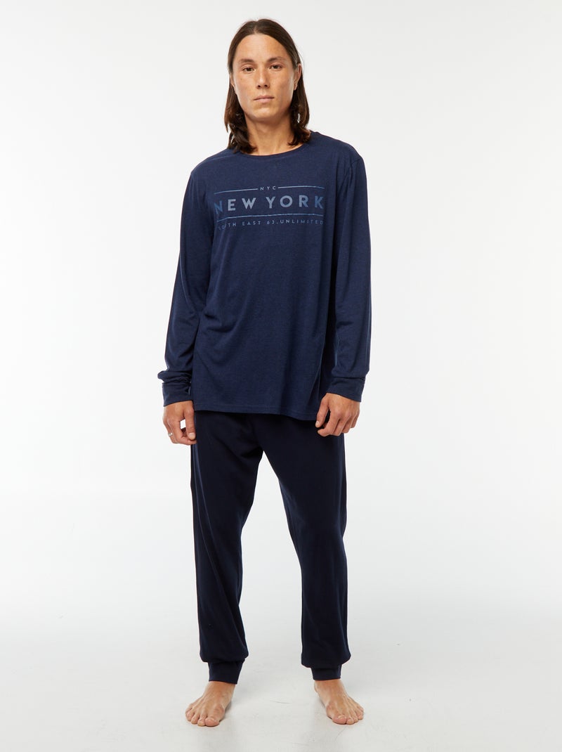 Ensemble pyjama long pantalon + t-shirt - 2 pièces Bleu - Kiabi