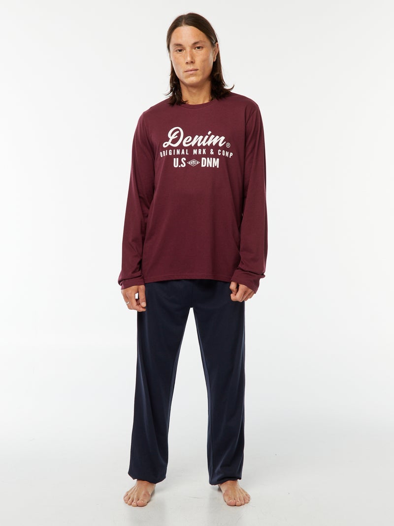 Ensemble pyjama long pantalon + t-shirt - 2 pièces Rouge - Kiabi