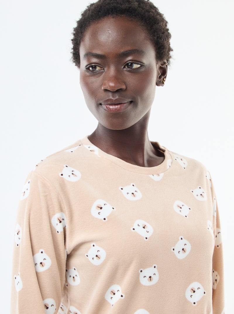 Ensemble pyjama long polaire t-shirt + pantalon -  2 pièces Beige - Kiabi