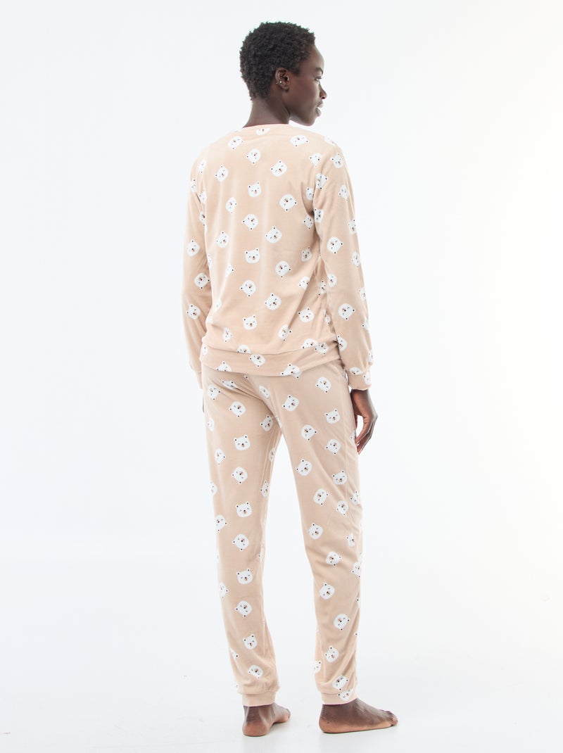 Ensemble pyjama long polaire t-shirt + pantalon -  2 pièces Beige - Kiabi