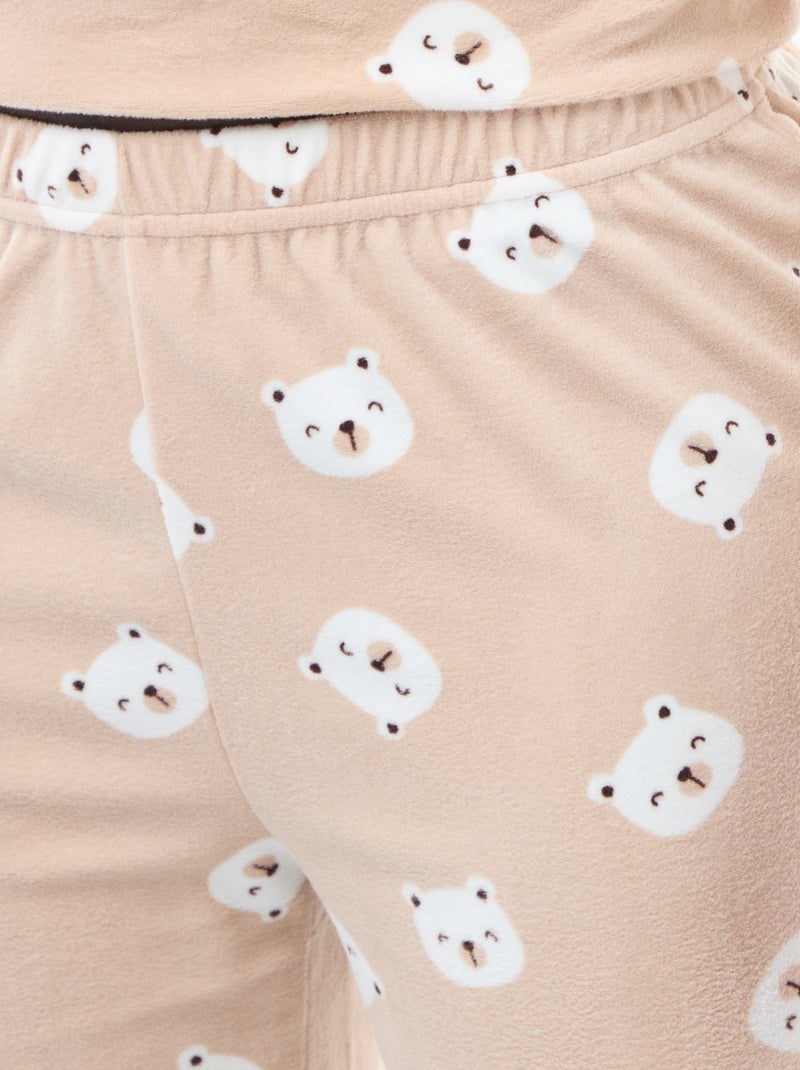 Ensemble pyjama long polaire t-shirt + pantalon -  2 pièces Beige - Kiabi