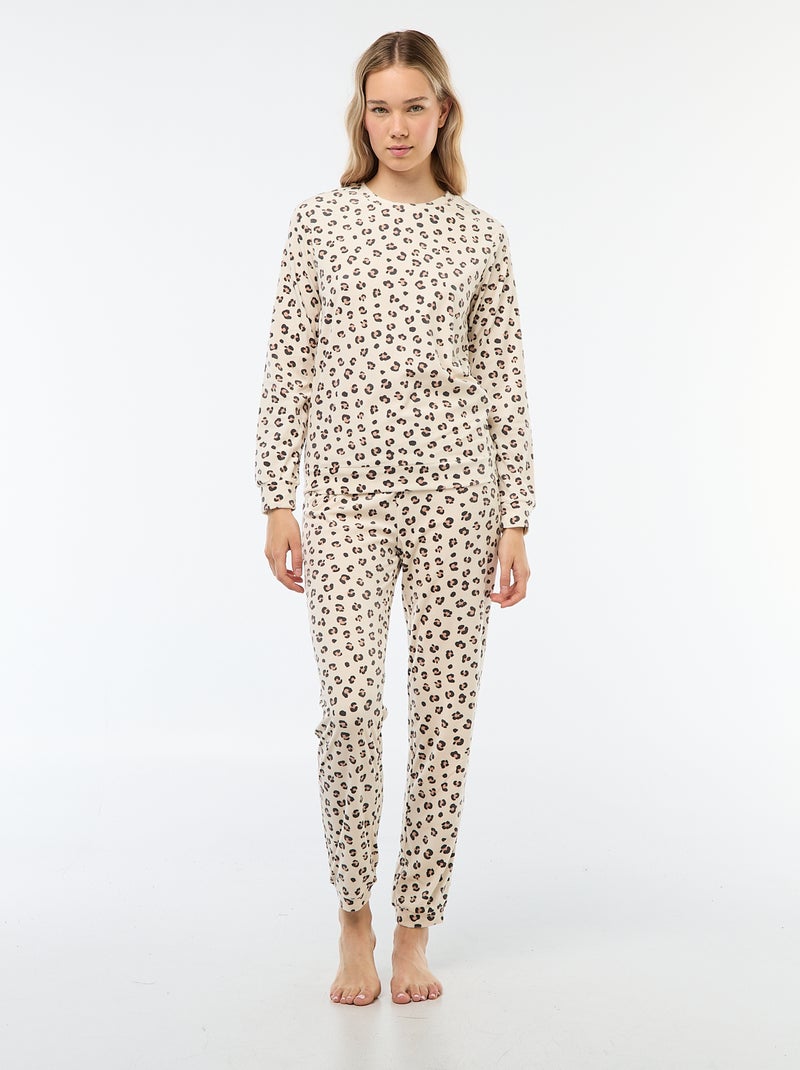Ensemble pyjama long polaire t-shirt + pantalon -  2 pièces Marron - Kiabi