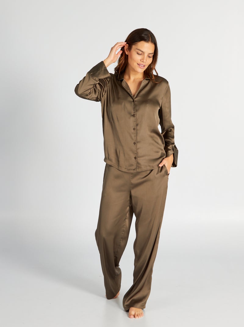 Ensemble pyjama long satiné - 2 pièces Marron - Kiabi