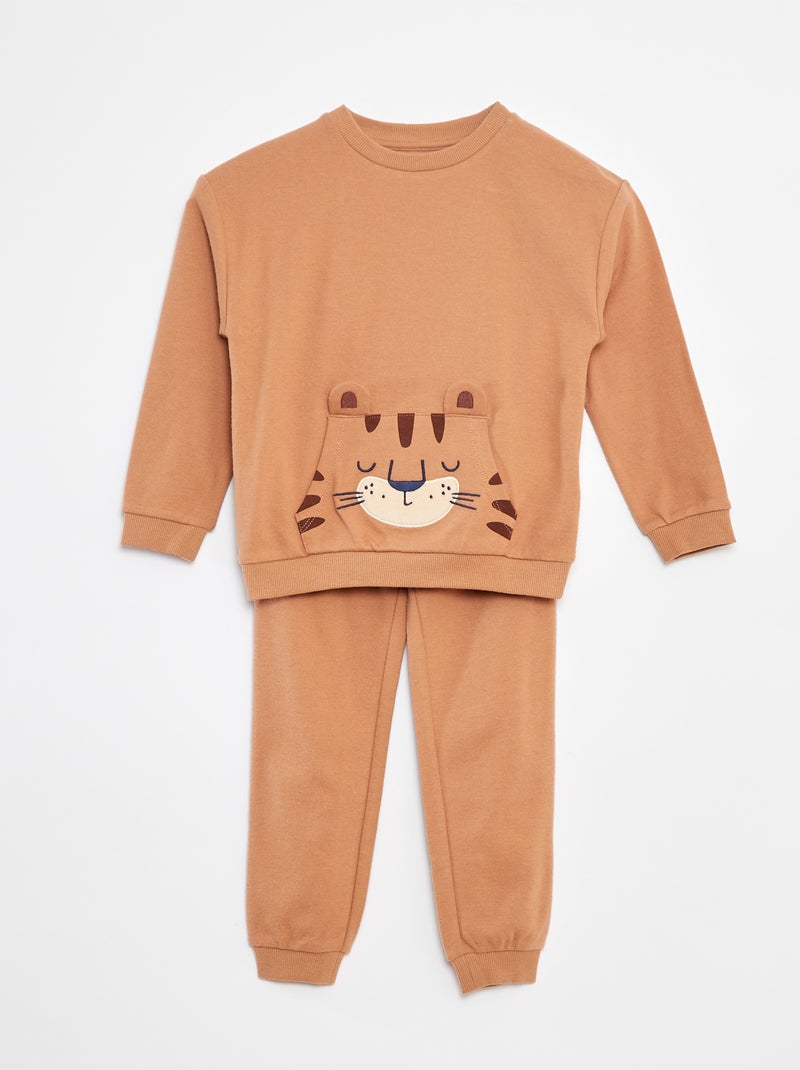 Ensemble pyjama long t-shirt + pantalon - 2 pièces Marron - Kiabi