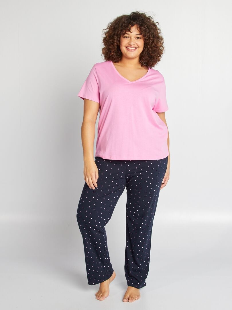 Ensemble pyjama long t-shirt + pantalon - 2 pièces Rose - Kiabi