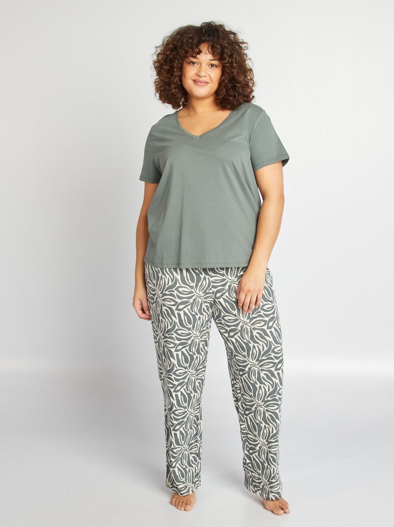 Ensemble pyjama long t-shirt + pantalon - 2 pièces Vert - Kiabi