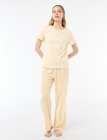 Ensemble pyjama long t-shirt + pantalon à carreaux - 2 pièces