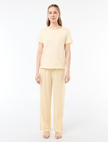 Ensemble pyjama long t-shirt + pantalon à carreaux - 2 pièces