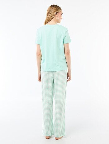 Ensemble pyjama long t-shirt + pantalon à carreaux - 2 pièces
